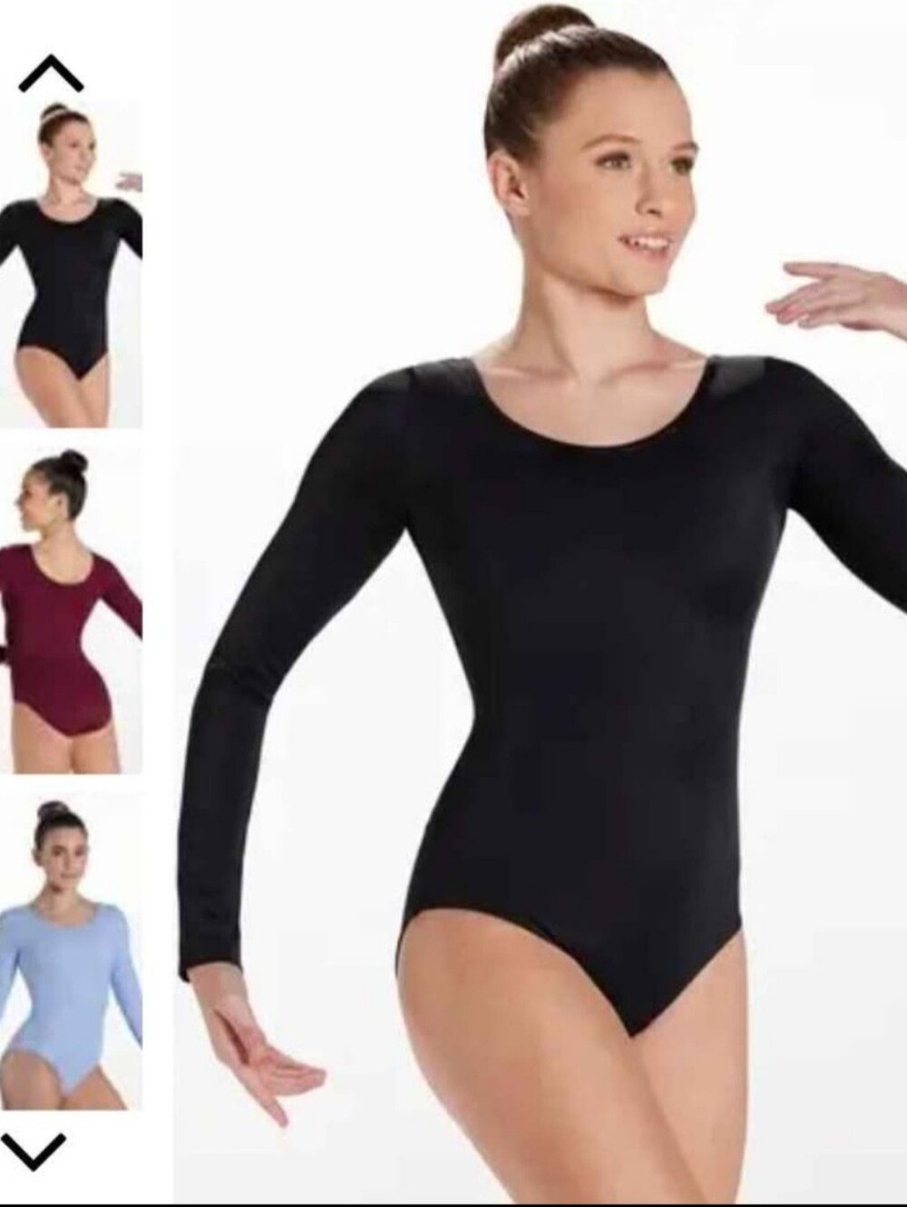Balera Dance Black Long Sleeve Scoop Neck Cotton Stretch Bodysuit - Women Medium